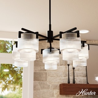 Hunter + Jasmine Roth Ontario Clear Ribbed Glass 5-Light Chandelier - Transitional, Glam