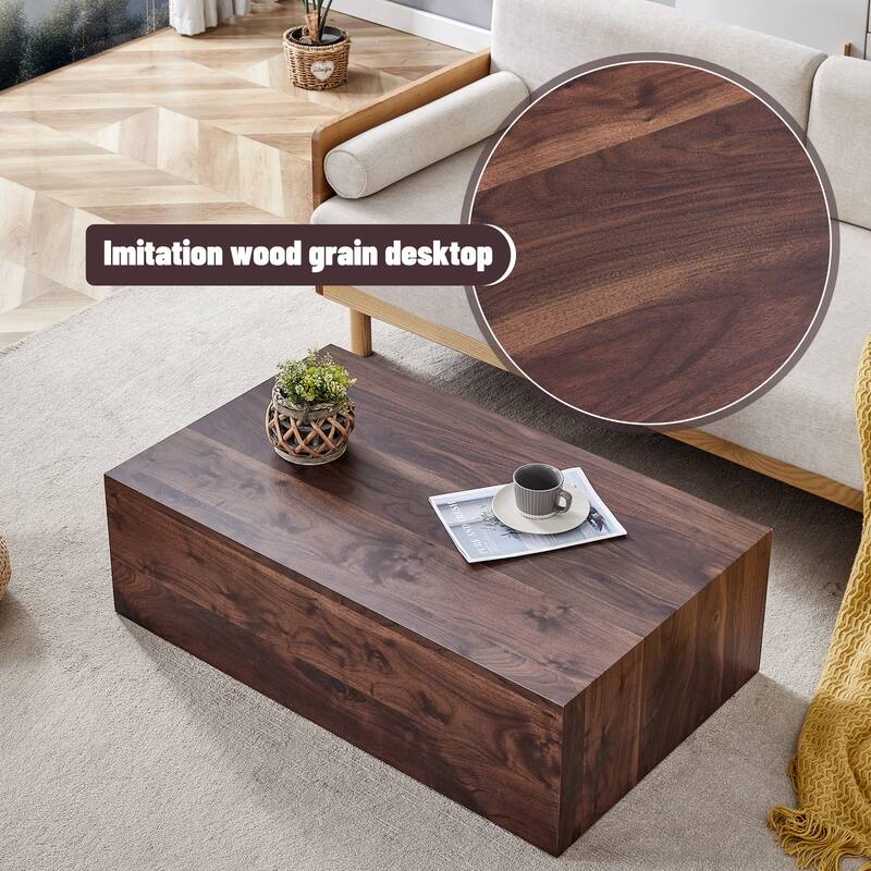 Modern Minimalist Coffee Table, Luxury Coffee Table, Stylish Coffee Table with Walnut Wood Grain Sticker, for Living Room