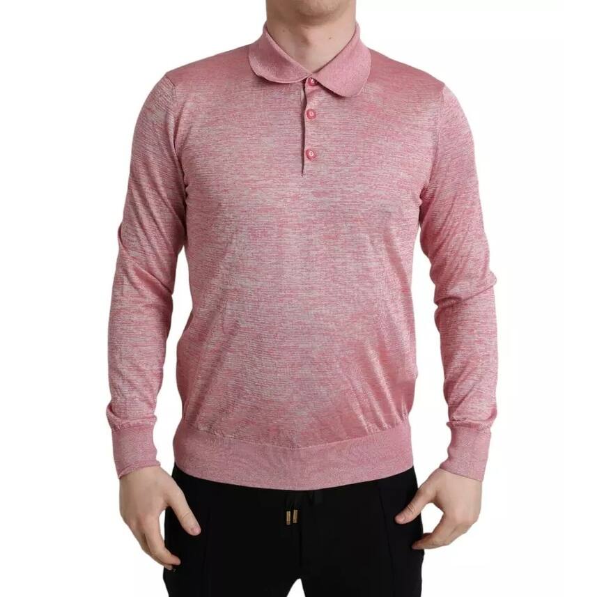 Dolce & Gabbana Pink Polyester Collared Men Pullover Men's Sweater (Pre-Owned)