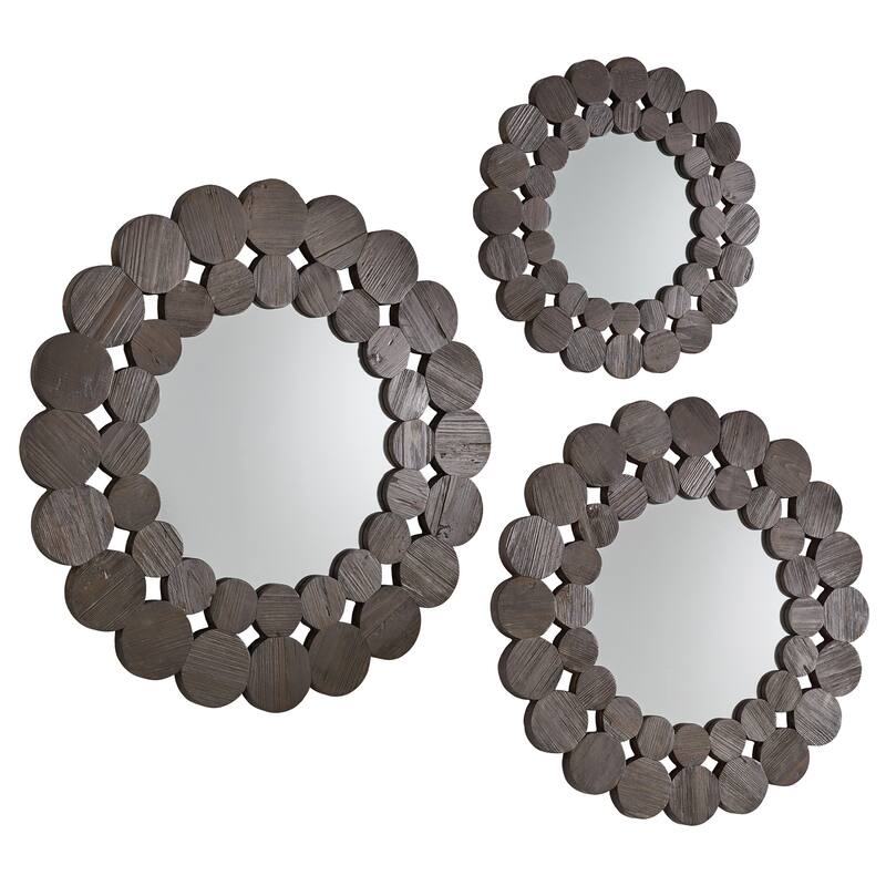 Joshua Dark Brown Reclaimed Wood Round Wall Mirror by iNSPIRE Q Artisan