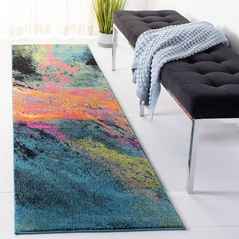 SAFAVIEH Galaxy Consuela Modern Abstract Rug - 2'3" x 8'  Runner - Blue/Orange