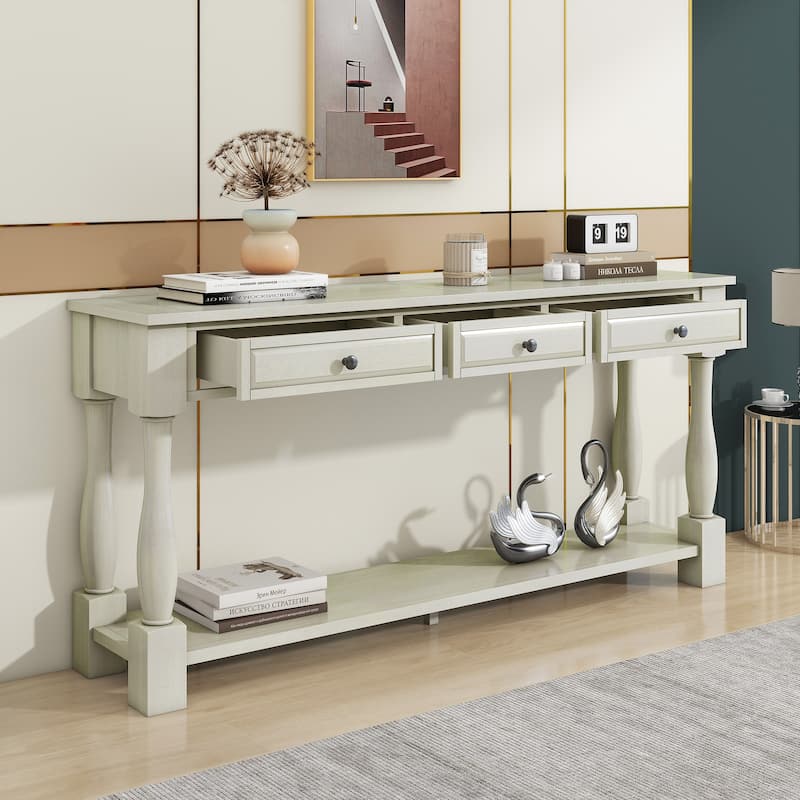 Console Table with Drawers and Shelf - Antique White
