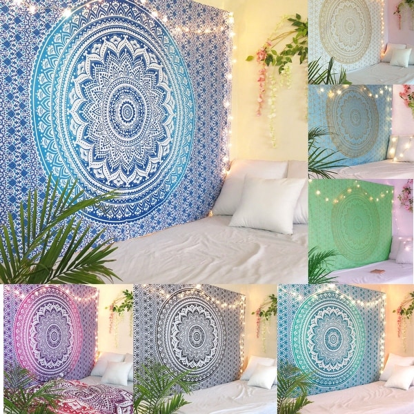 White and Gold Mandala Tapestry Wall Hanging Boho Hippie Bedspread Twin Tapestry