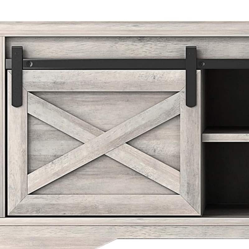 HomeRoots 47" Gray Faux Leather Upholstered Storage Bench with Shelves - 47.24 in. x 17.72 in. x 15.35 in.