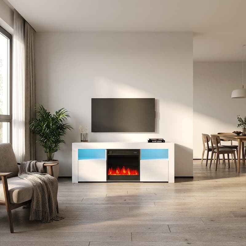 Meble Furniture Milano 145EF 58" E-Fireplace TV Stand - Entertainment Console with Realistic Flame Effects for up