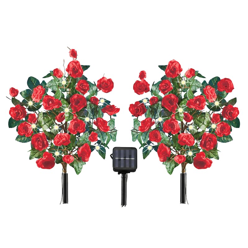 Solar Powered Rose Bush Garden Stakes - Set of 2 - 10 x 22 x 10
