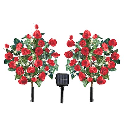 Solar Powered Rose Bush Garden Stakes - Set of 2 - 10 x 22 x 10
