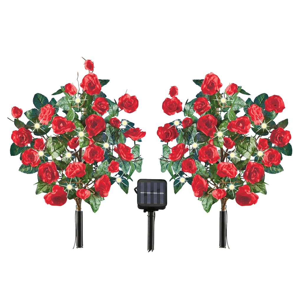Solar Powered Rose Bush Garden Stakes - Set of 2 - 10 x 22 x 10