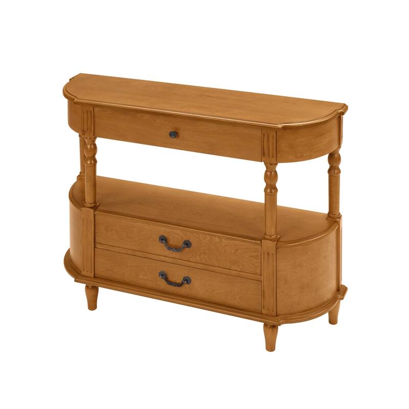 43"Retro Curved Wood Console Table with 3 Drawers and Storage Shelf