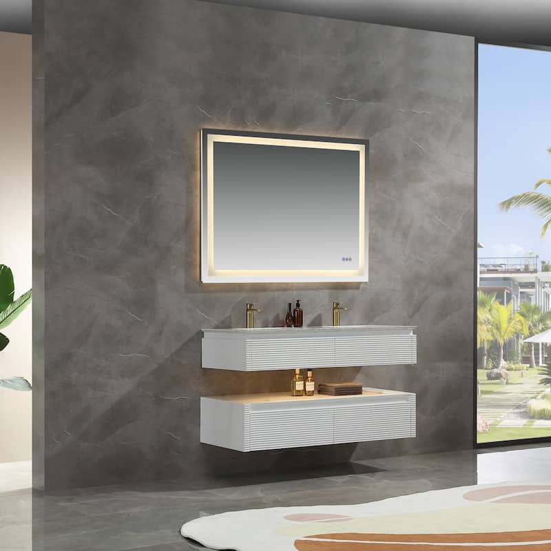 Modland 36''/48'' Floating Bathroom Vanity with ETL-Certified LED Lighting, Soft-Close Drawers & Waterproof, White