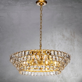 CraftHome 8-Light Mid Century Modern 4-Tier Antique Gold Chandelier With Crystal Accents