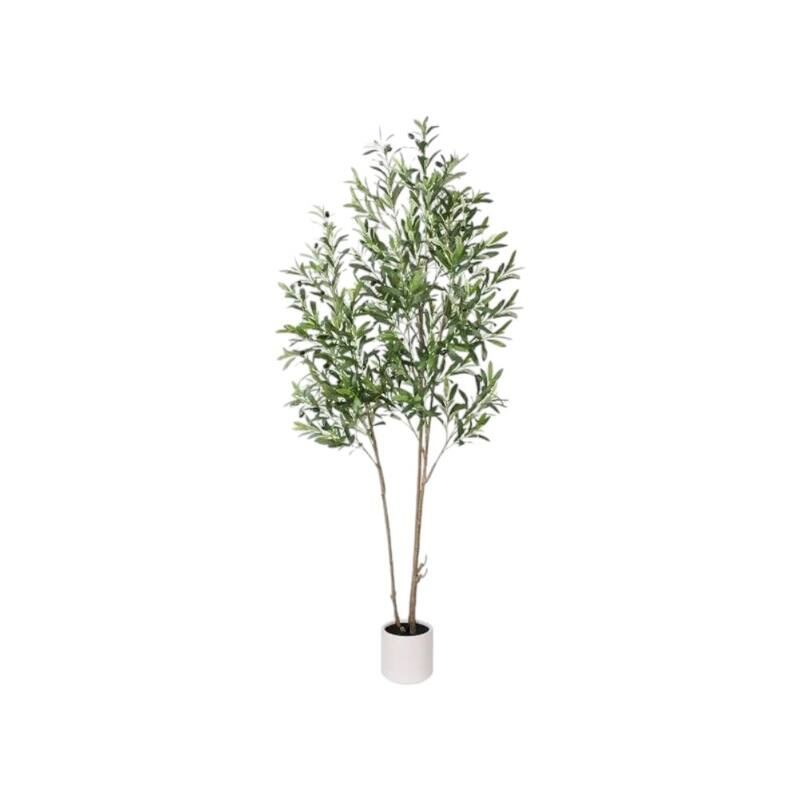HomeRoots 71" Green Artificial Olive Tree in a White Pot - 7.48 in. x 70.87 in. x 8.27 in.