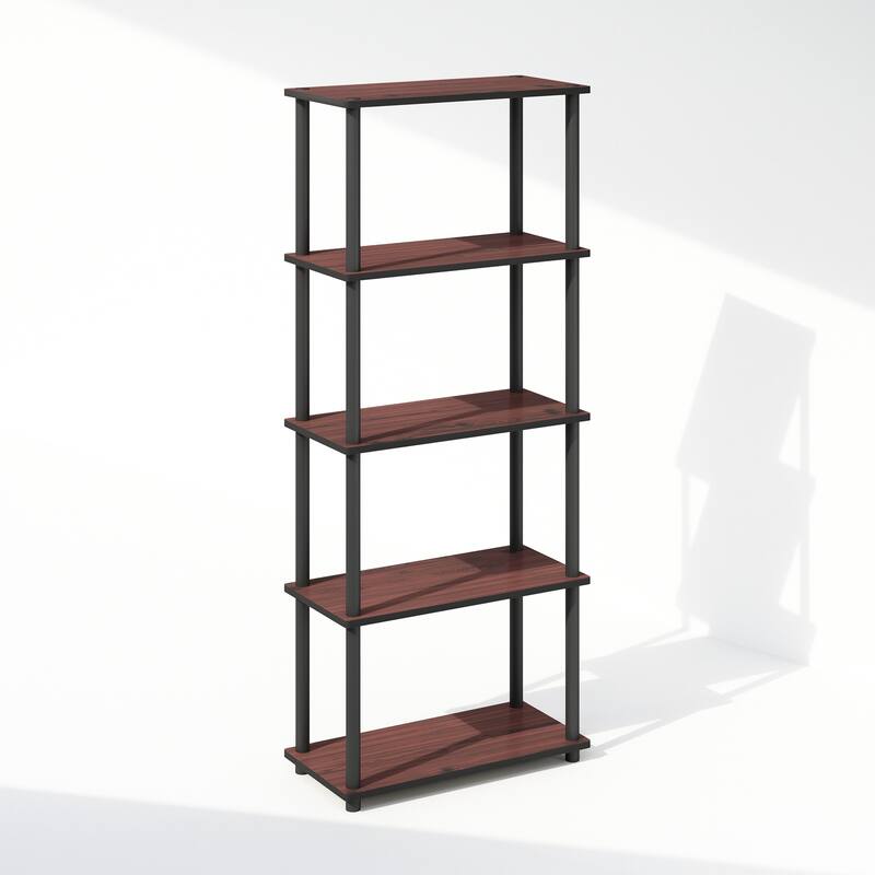 57.4 in. Tall Dark Cherry/Black Wood 4-Shelf Bookcase