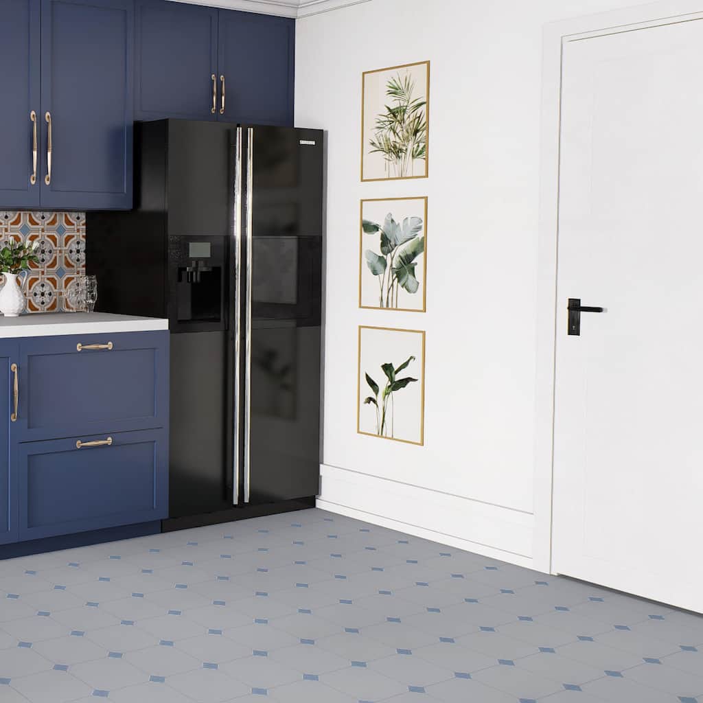 Merola Tile Vaudeville Octagon Humo with Taco Azzuro 7-7/8" x 7-7/8" Porcelain Floor and Wall Tile