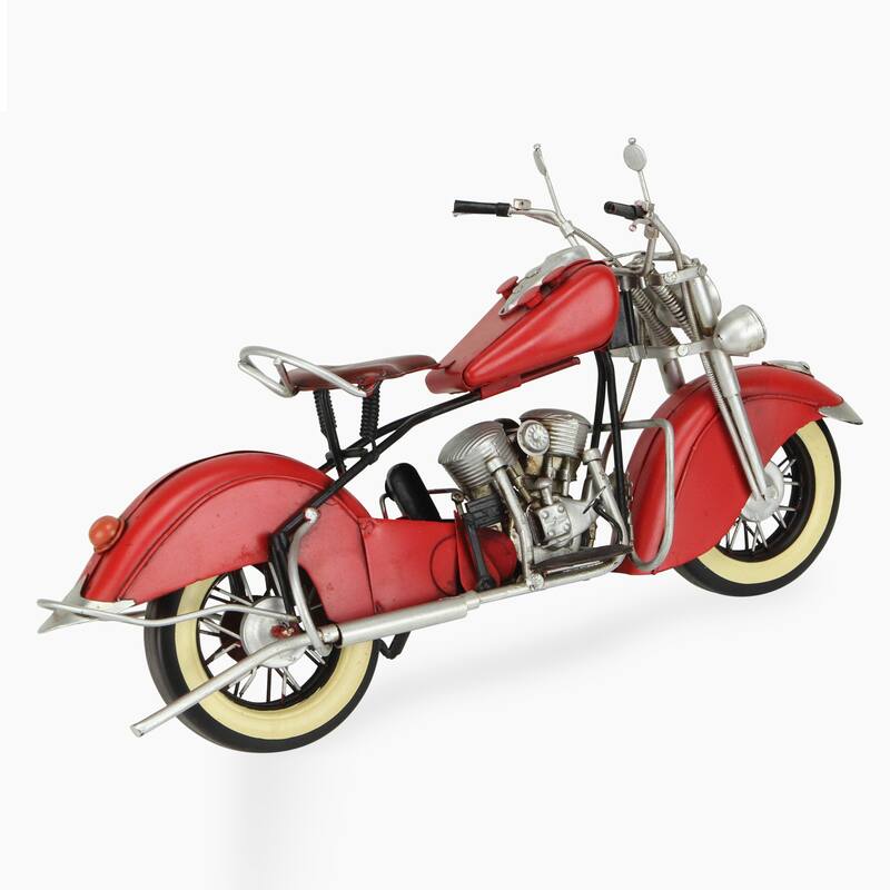 HomeRoots 8" Red and Silver Metal Hand Painted Model Motorcycle - 16' X '8' X '6