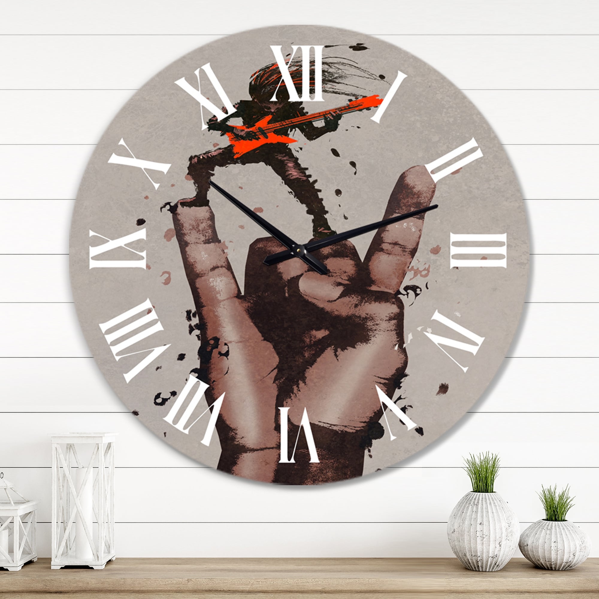 Designart 'Rock and Roll Sign With Guitarist' Modern wall clock