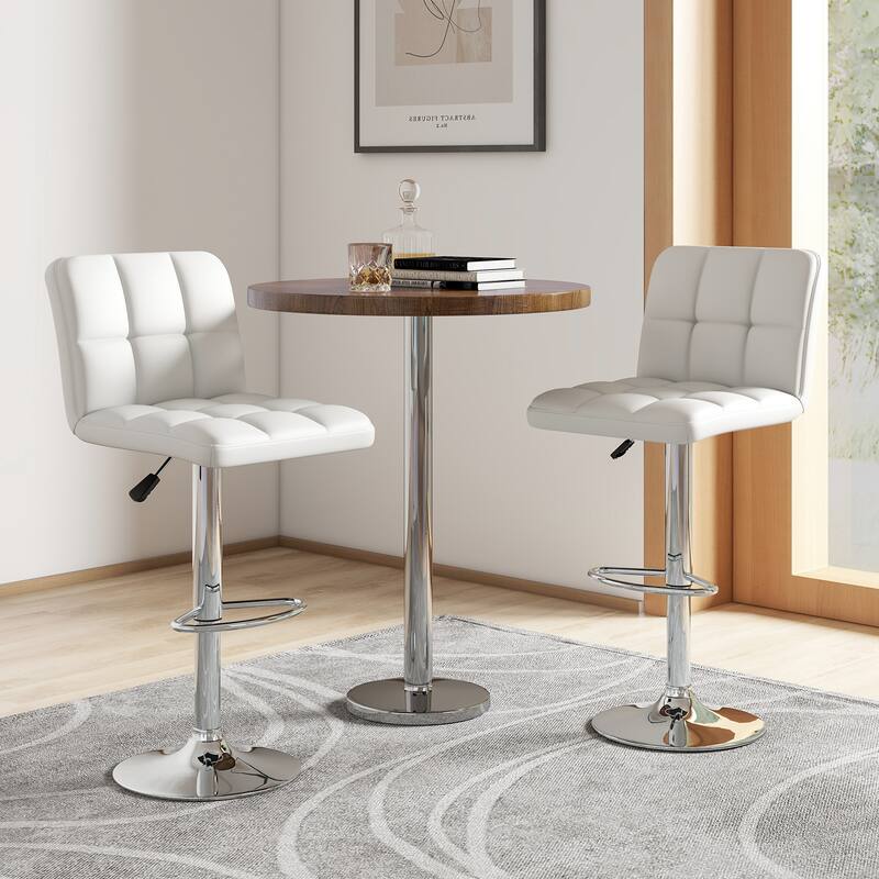 Set of 2 Adjustable Height Bar Stool with PU Leather Seat and Swivel Function for Kitchen or Pub - 17.5"L x 20"W x 37" - 45"H
