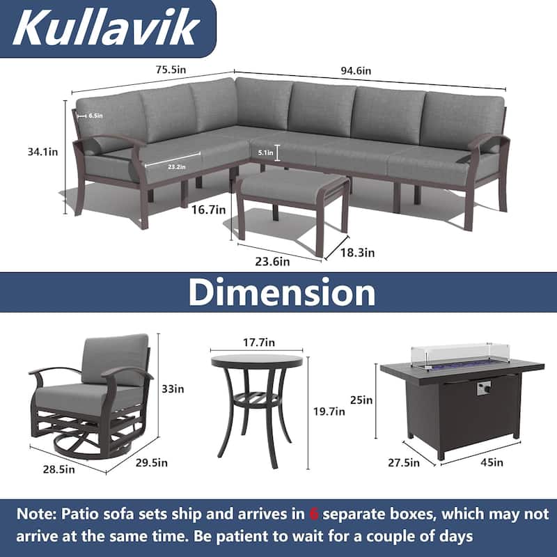 Kullavik Aluminum Corner Sofa Set, Patio Outdoor Sectional Sofa Set with Armrests and Footrests