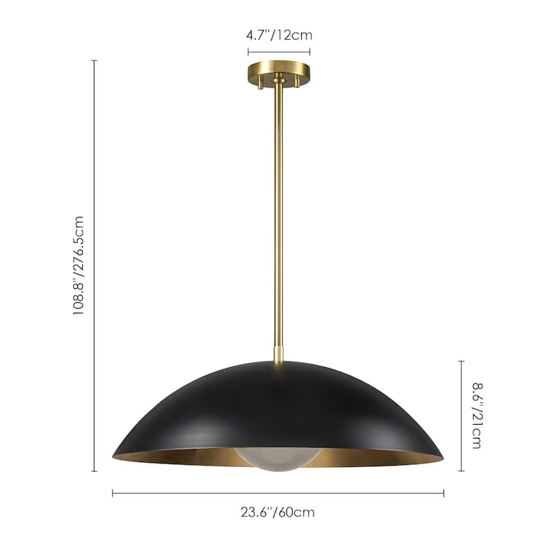 1-Light Modern Black/Gold Leaf Oversized Dome Glass Globe Pendant Light for Kitchen Island