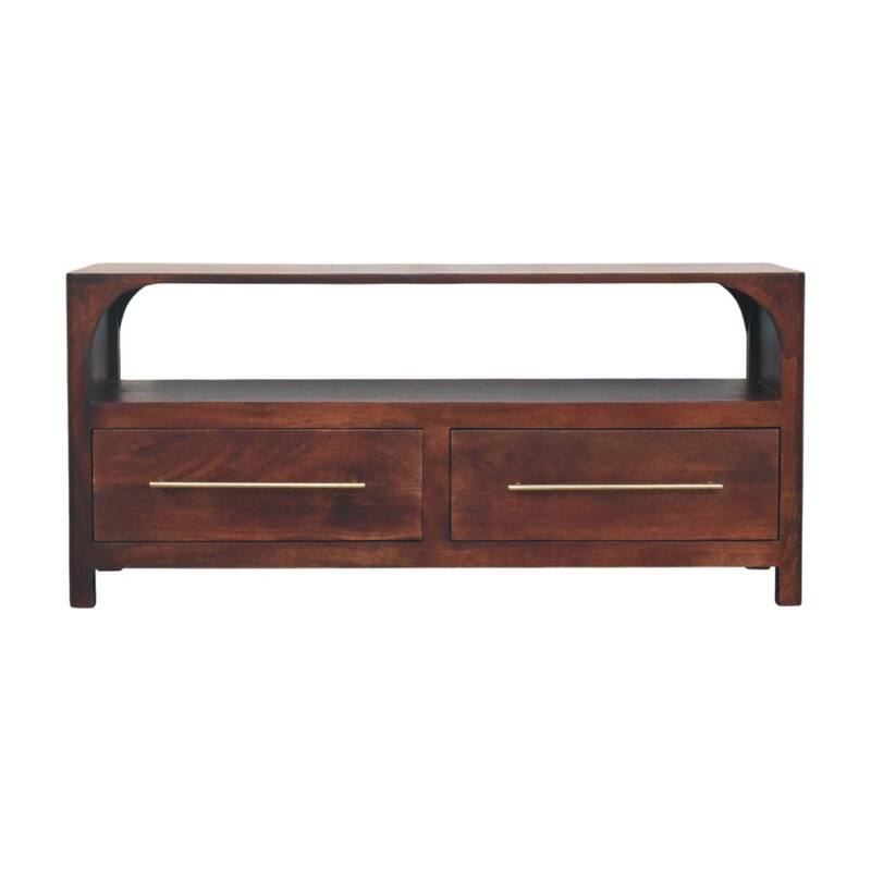Artisan Furniture Solid Wood Arched Edge 2 Drawer Media Unit, Brown, 2-Drawers, 1-Shelf