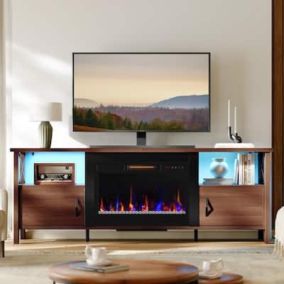 Bestier TV Stand, LED Media Console with Storage, with Electric Fireplace and LED and Adjustable Storage Cabinet
