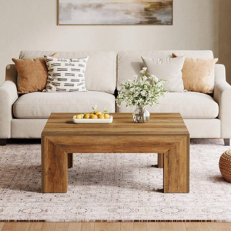 Farmhouse Square Coffee Table for Living Room, 39.37-Inch Low Large Center Tea Accent Table