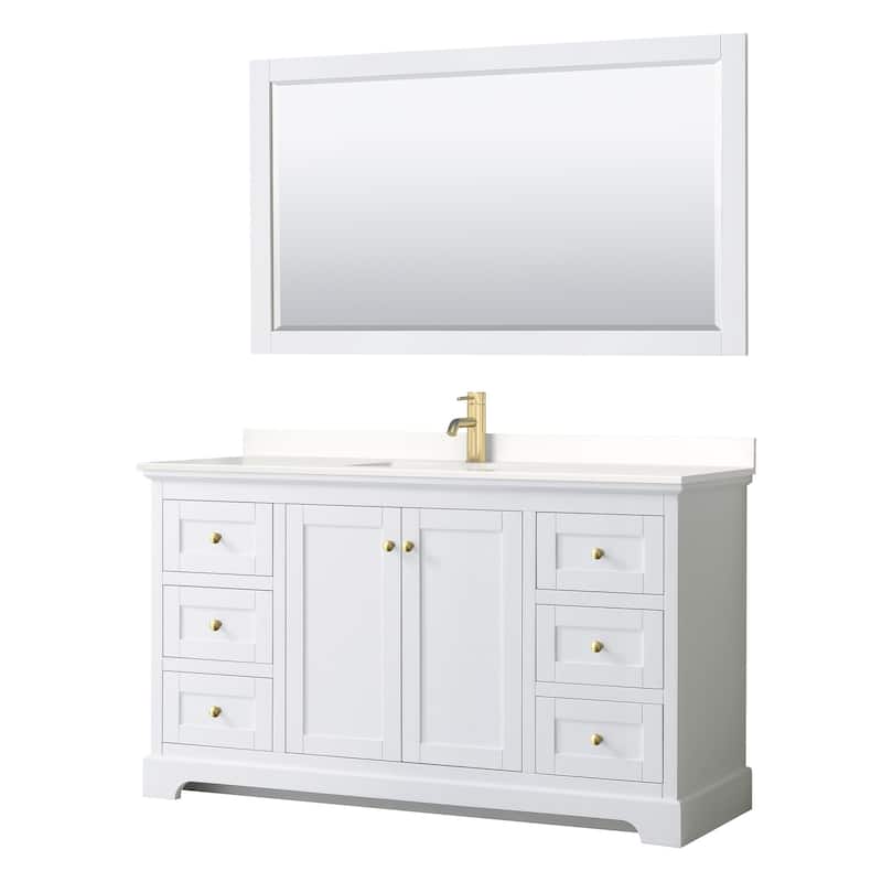 Wyndham Collection WCV232360S-QTZ-UNSM58 Avery 60" Free Standing - White / White Quartz Top / Brushed Gold Hardware