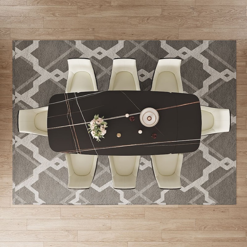 Modern Dining Table with Rectangular Sintered Stone Tabletop, Carbon Steel Leg, Minimalist Kitchen Dining Room Table
