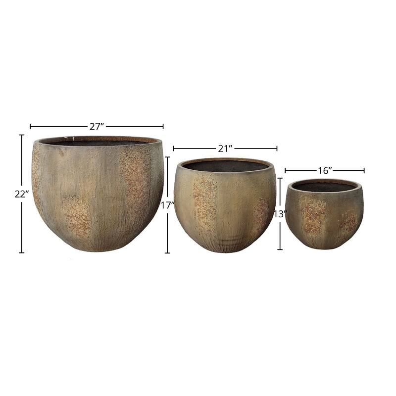 Laurel Lightweight Concrete Resin Pot Planter, Brown (Set of 3)