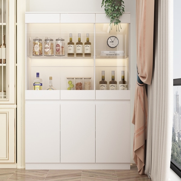 White 6-door Glass Display Case,Storage Cabinet with 3-color Led light - 47.2"W x 70.9"H