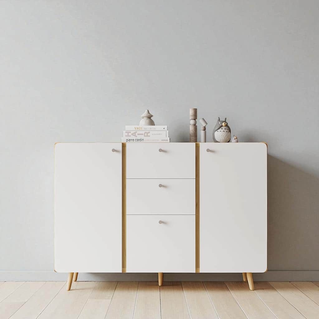 Sideboard Buffet Cabinet with 3 Drawers & 2 Doors, Adjustable Shelves for Kitchen or Dining Storage