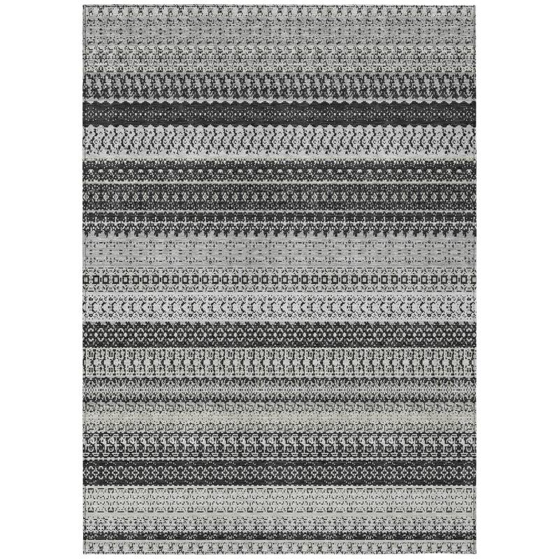 Machine Washable Indoor/ Outdoor Chantille Moroccan Stripes Rug - Black - 5' x 7'6"