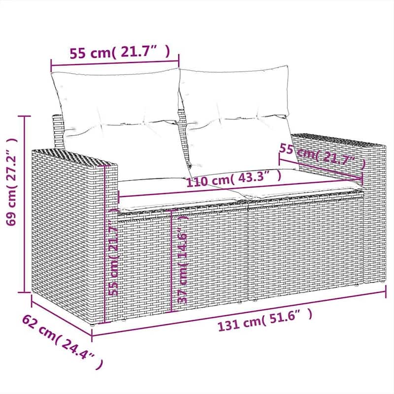 vidaXL 10 Piece Patio Sofa Set with Cushions Poly Rattan (US only) - 21.7x14.6x21.7