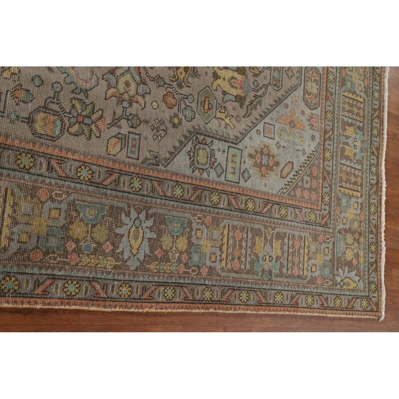 Hand Knotted Oriental 100% Wool Carpet Traditional Medallion Greys & Charcoal Tabriz Area Rug - 11' 2'' X 7' 11''