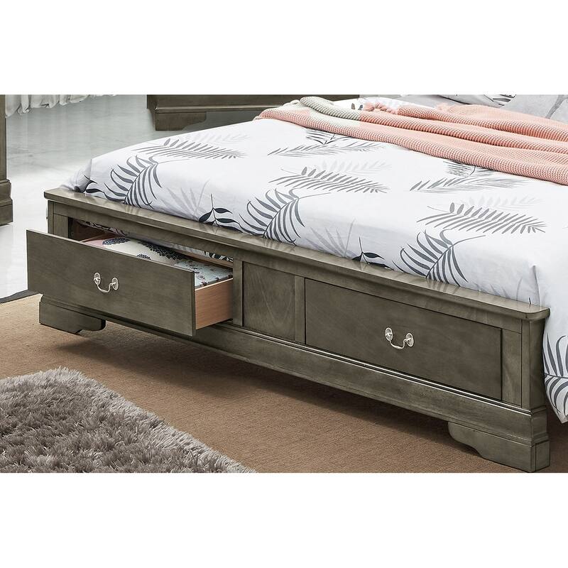 Queen Sleigh Bed with Two Storage Drawers - 87" - Gray