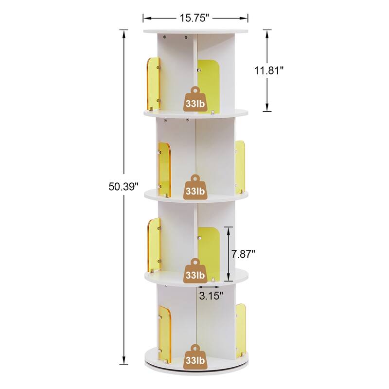 VECELO 5-Tier Rotating Bookcase 7.18" Bookends 50.39" Tall Space-Saving Design for 80-100 Books Bookcase