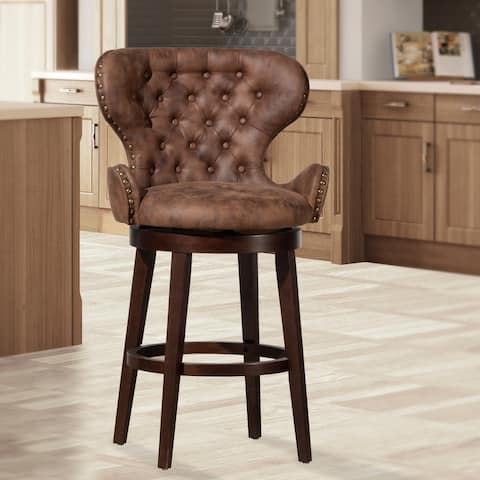 Mid-City Wood and Upholstered Swivel Stool, Chocolate