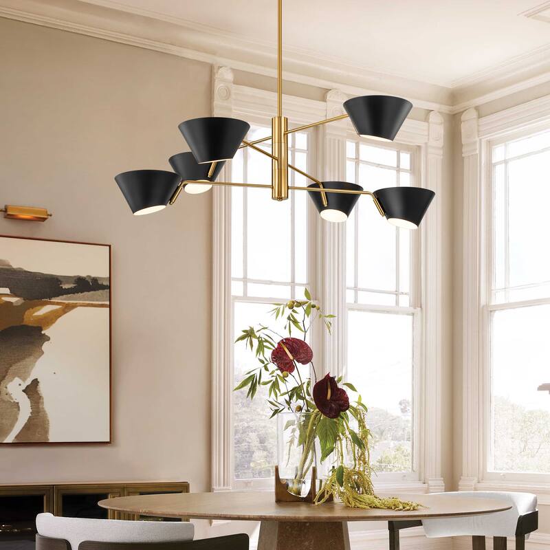 4/6-Light Mid-Century Modern Linear Sputnik Large Chandelier for Living Room 2/3-Tiered Industrial Cone Pendant Lighting