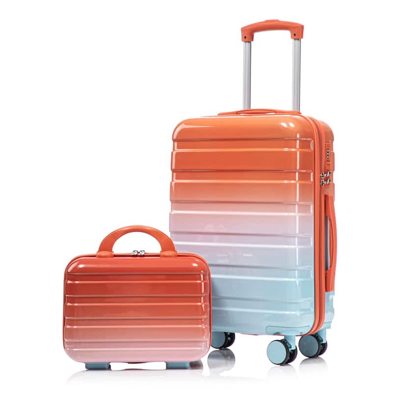 14In 20In 2 pcs in PC Spinner Wheel Luggage, Carry on Suitcase, With Gradient Color and Combination Lock - Blue+Red