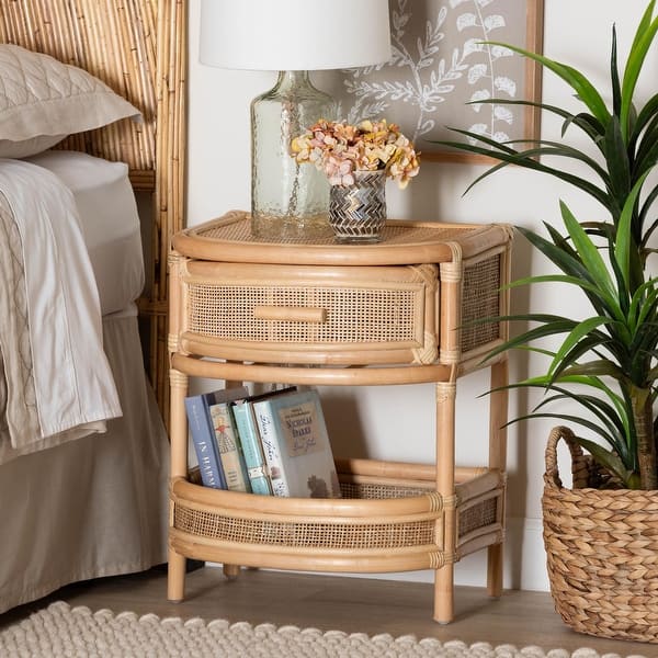 Divitia Bohemian Natural Rattan 1-Drawer Nightstand - Bed Bath & Beyond ...