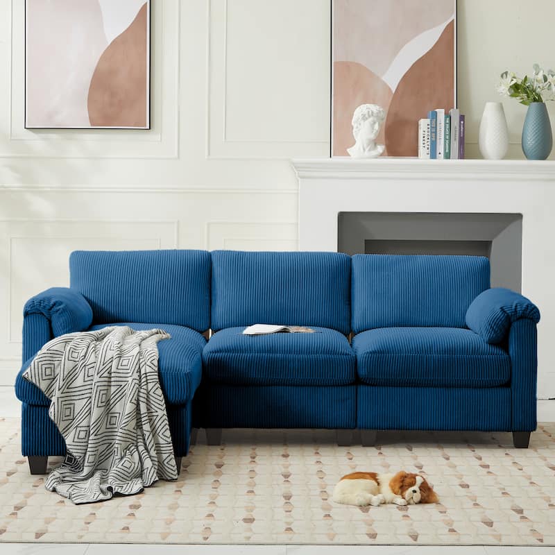 Corduroy Sectional Sofa with a Removable Ottoman, L-shaped Reversible 4-seat Modular Couch