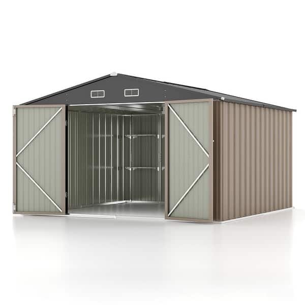 slide 2 of 53, Patiowell 10' x 8'/10' x 10'Metal Outdoor Storage Shed with Goods Shelves/Floor Frame Garden Tool Shed for Backyard Garden 10' x 10' with Shelf - Brown