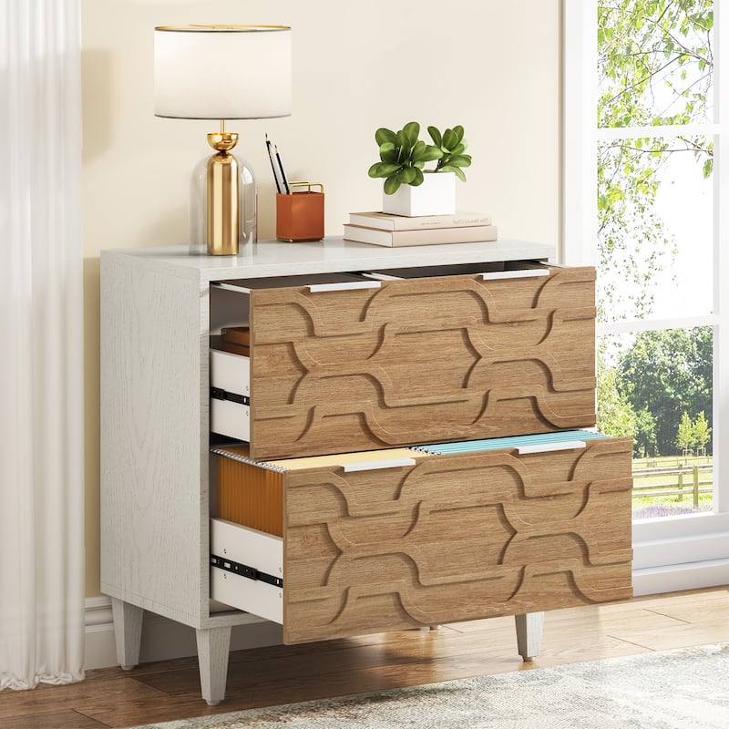 2 Drawer File Cabinet for Home Office, Filling Cabinet for A4/Letter/Legal Size - White and Brown