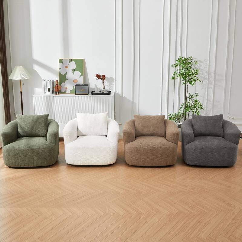 Upholstered Swivel Sofa Chair, Barrel Accent Chair for Office with Throw Pillow, Living Room Sofa Chair with Swivel Base