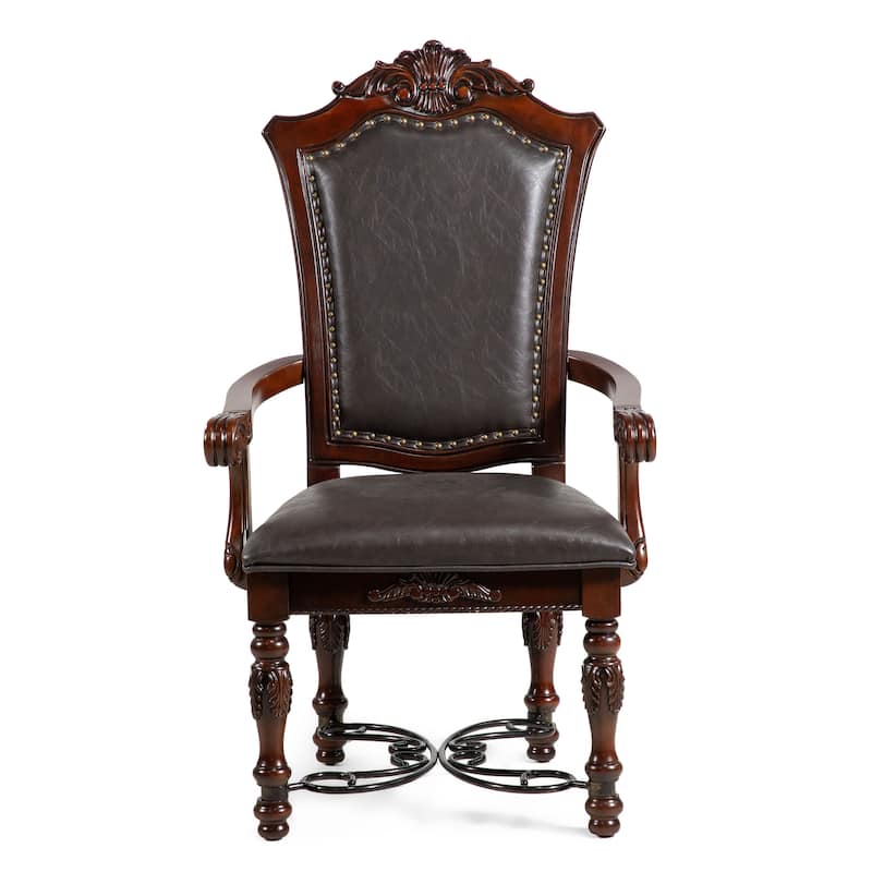 Baburam Traditional Cherry Faux Leather Padded Arm Chairs by Furniture of America (Set of 2)