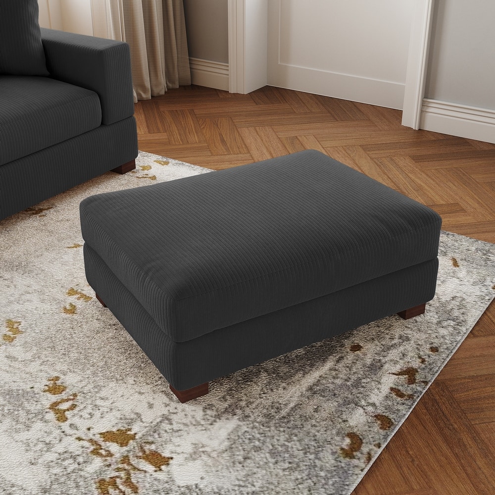 Modern Rectangle Oversized Stripe Corduroy Ottoman