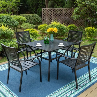 5-piece Outdoor E-coated Patio Dining Set with Stackable Chairs