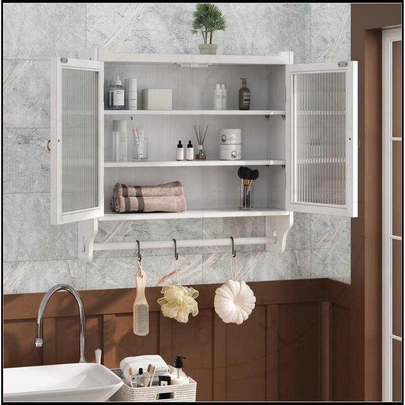 24.8"Glass Double Door Wall Cabinet with Towel Rack
