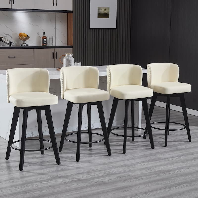 27.5" Faux Leather Upholstered Swivel Counter Height Bar Stool with Wooden Frame, Set of 1/2/3/4