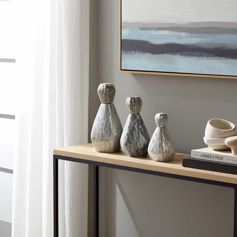 Stoneware Decorative Vases Contemporary Minimalist Sleek (Set of 3) - Gray/ Blue